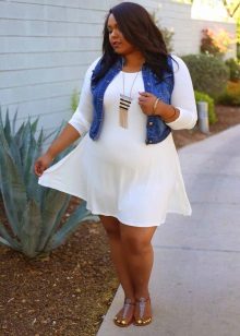 White A-Line Knitted A-Line Dress for Fat Women