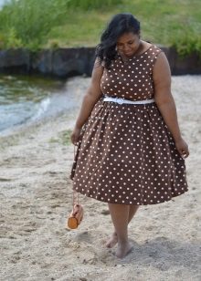 Brown Polka Dot A-Line Dress for Fat Women