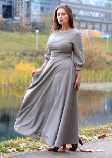 Long Closed Gray A-Line Long Sleeve Dress for Fat Women