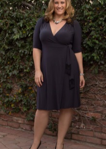 Office dress in gray with a V-neck for full