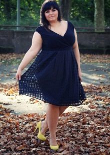 Black A-Line Office Dress With Full V Neck