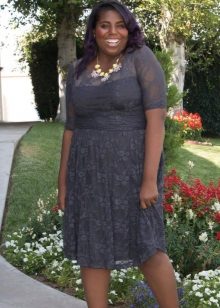 Gray lace office dress for overweight