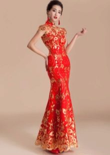 Long red qipao dress
