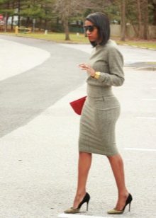Gray Sheath Dress With Long Sleeve