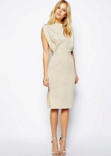 فستان بوليستر رمادي متوسط ​​الطول