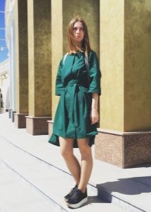 Green loose fit shirt dress