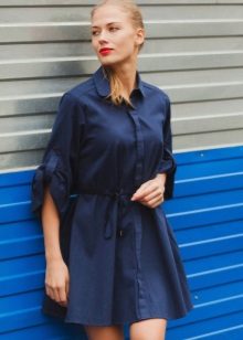 Silk blue shirt dress