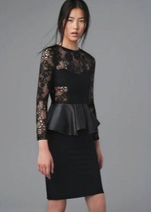 Peplum Dress with Lace Long Sleeve