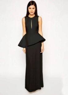 Long black dress with asymmetric peplum