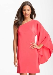 Pink dress with one long wide sleeve