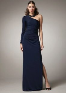 Long slit dress with one long fitted sleeve