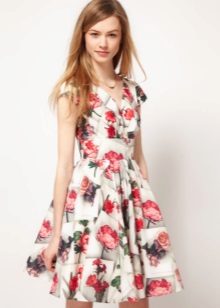 White dress with a rose skirt in a sun skirt