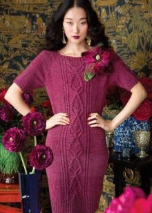 Burgundy knit dress with raglan sleeve