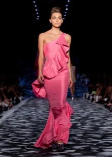 Pink dress with frill one shoulder