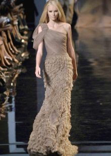 A long dress with many small flounce skirts