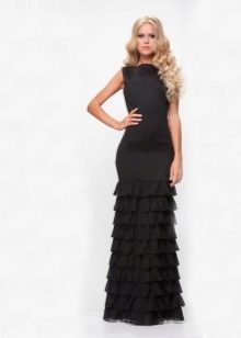 Long evening dress with small flounce on a skirt