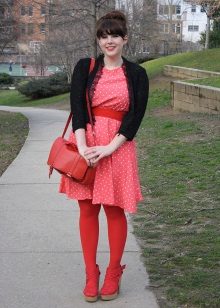 Red dress in small white polka dots