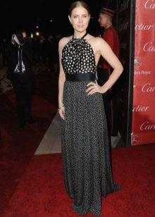 Black evening long dress in large peas on the top and small peas on the skirt