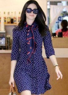 Blue dress in small white polka dots