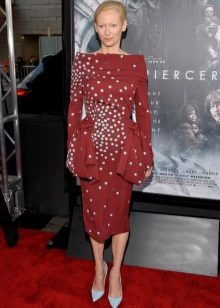 Burgundy Blue Polka Dot Business Dress