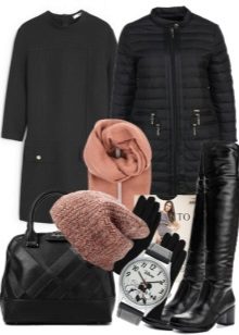 Straight-cut dress and accessories for women with a Pear figure