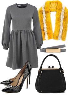 Knitted dress with a half-skirt and accessories for women with a pear figure