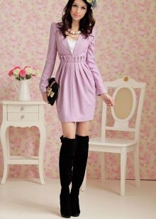 High Waist Purple Dress with Over The Knee Boots