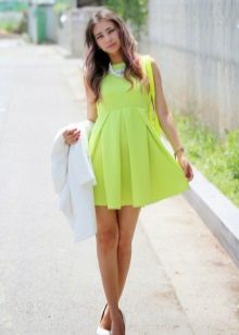 Yellow high waist flared dress