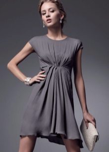 Gray Draped High Waist Short Dress