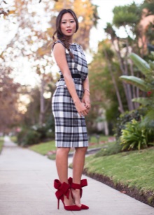 Gray and White Check Sheath Dress