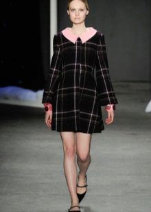 Black checkered A-line dress with pink knit