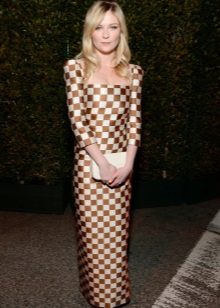 Long checkered dress in a white and green check