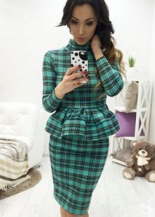 Green Check Peplum Dress