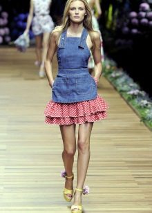 Denim dress with petite red checkered petticoat
