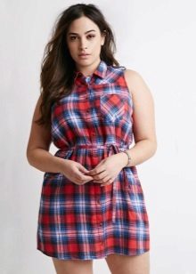 Red, Blue, and White Check Shirt Shirt Dress for Chubby Women