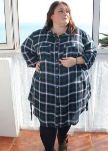 Green plaid shirt dress for very full women
