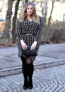 Black plaid wrap dress for overweight women