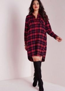 Red and Blue Check Shirt Shirt Dress for Fat Women