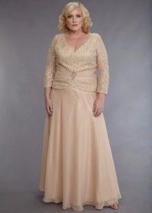 Abito a manica lunga per guipure beige completo e chiffon