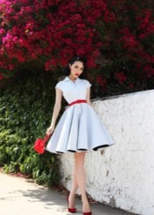 50s white cocktail dress with red belt