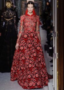 Red baroque dress with flowers