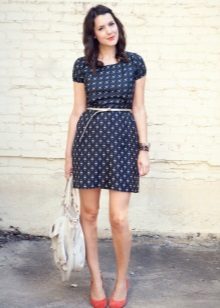 Blue casual short dress with white fine print