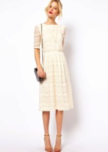 Flare Beige Midi Length Dresses