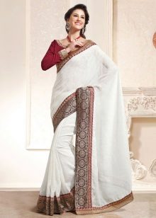 Saree white with burgundy