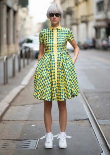 Vestido juvenil estampado lazo amarillo verdoso