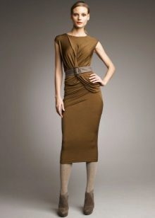 Olive Draped Knit Dress