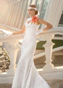 An example of a fabric flower on a wedding dress