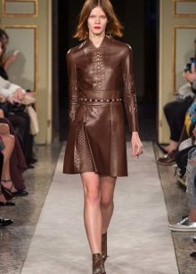 Brown closed leather dress