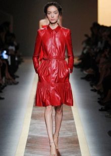 Leather shirt dress red