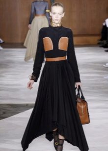 Combined leather dress with pockets